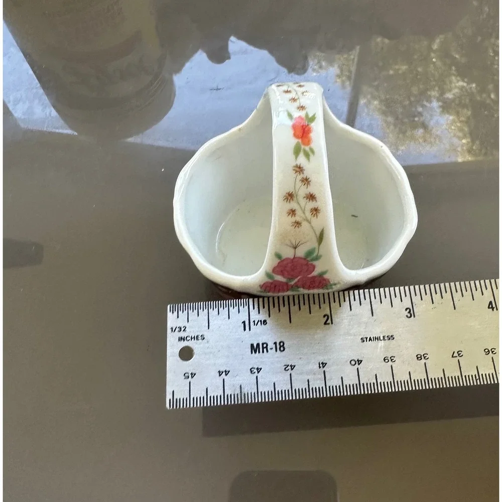 Vintage Ceramic Cat Rose Handle‎ Basket Trinket Dish Home Decor Accent so cute